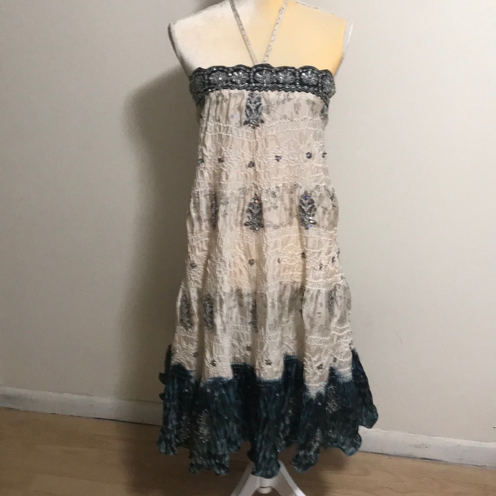 Sage Jewelry Embellished Silk Dress